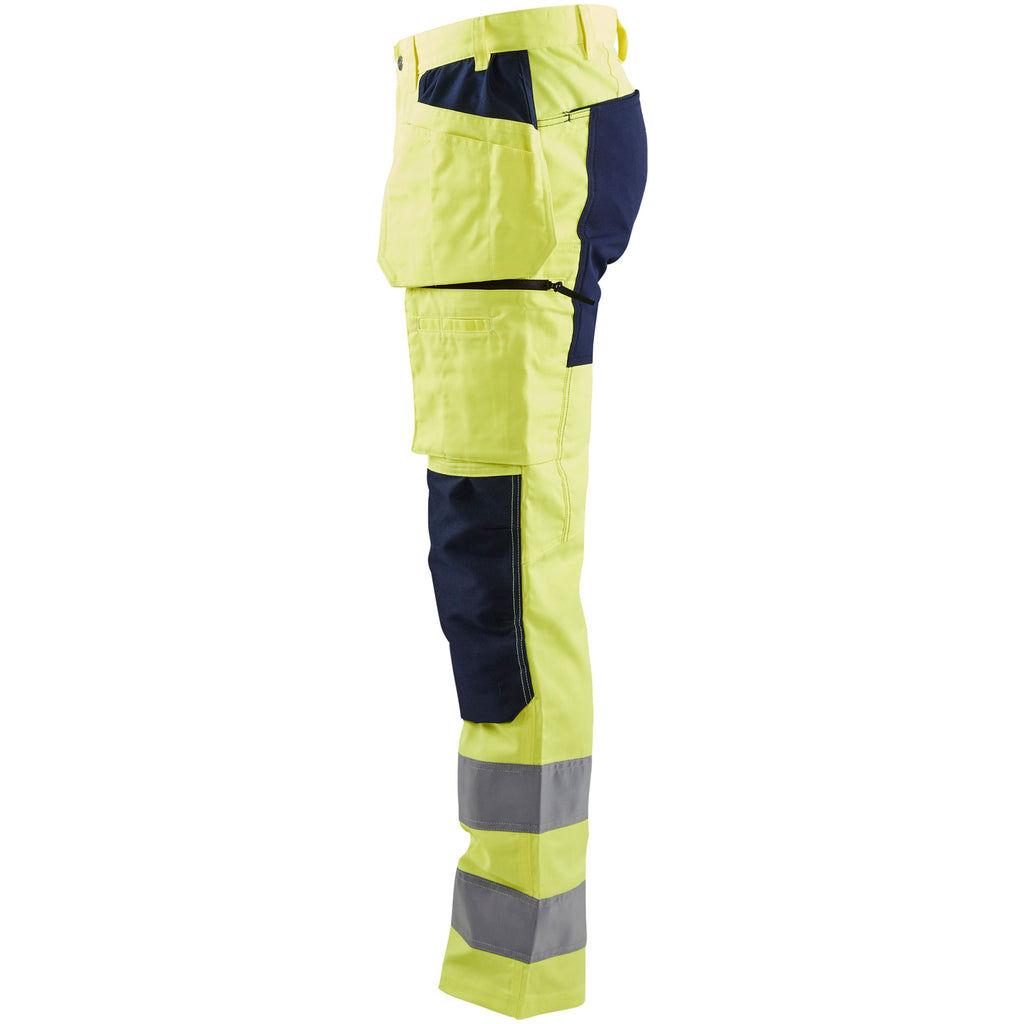 Blaklader 1552 Hi Vis Trousers With Stretch Hi Vis Yellow Navy Blue Left