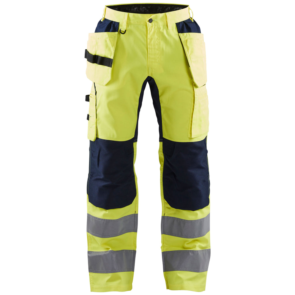 Blaklader 1552 Hi Vis Trousers With Stretch Hi Vis Yellow Navy Blue Main