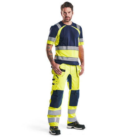 Blaklader 1552 Hi Vis Trousers With Stretch Hi Vis Yellow Navy Blue Model