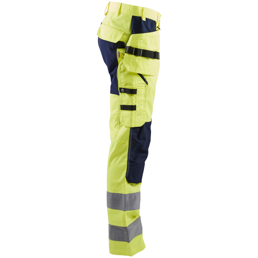 Blaklader 1552 Hi Vis Trousers With Stretch Hi Vis Yellow Navy Blue Right