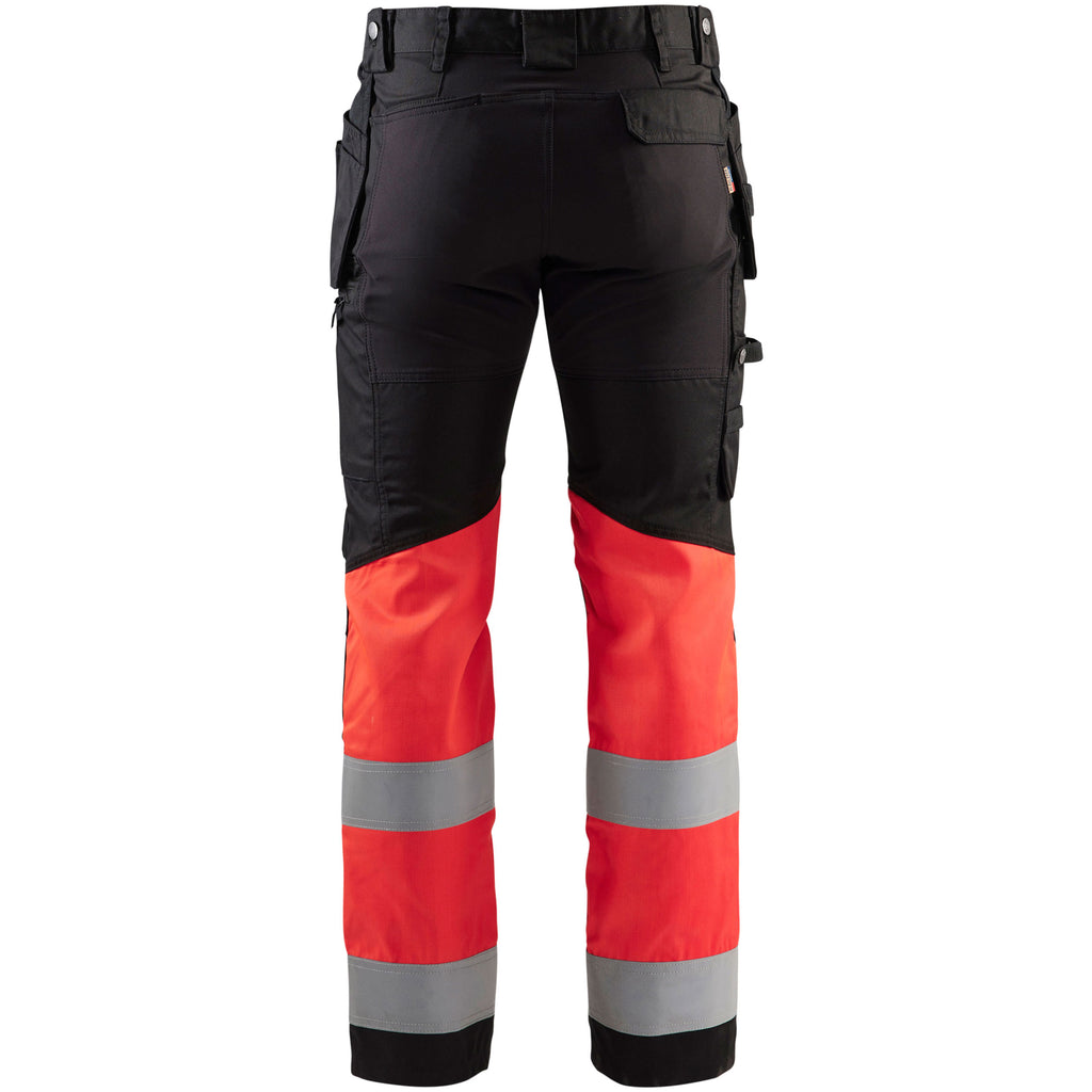 Blaklader 1558 Hi Vis Trousers With Stretch Black Hi Vis Red Back