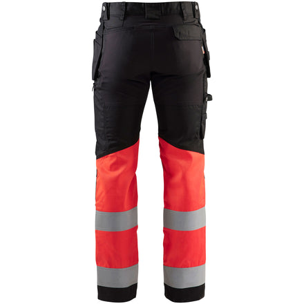 Blaklader 1558 Hi Vis Trousers With Stretch Black Hi Vis Red Back