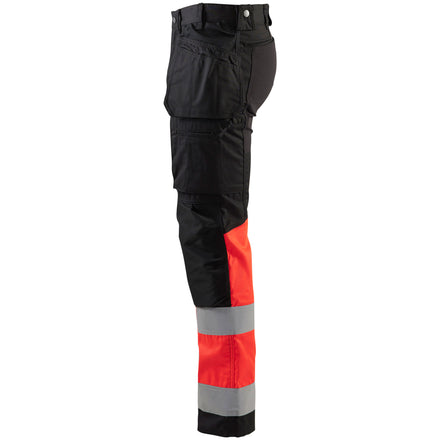 Blaklader 1558 Hi Vis Trousers With Stretch Black Hi Vis Red Left