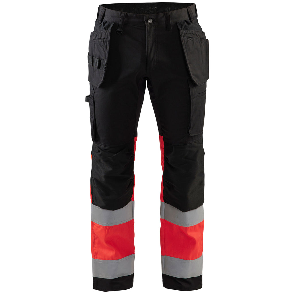 Blaklader 1558 Hi Vis Trousers With Stretch Black Hi Vis Red Main