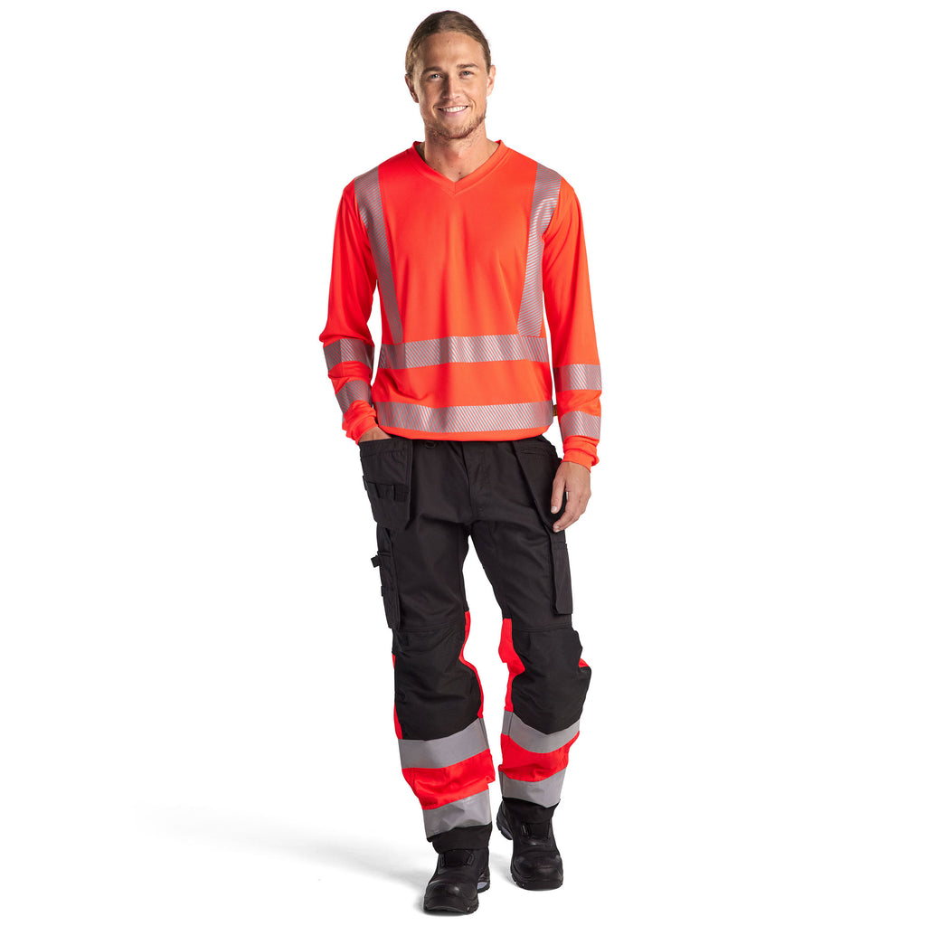 Blaklader 1558 Black/Red Hi-Vis Trousers With Stretch | Start Safety UK