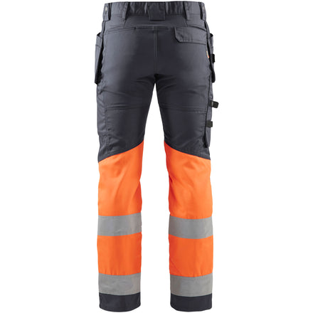 Blaklader 1558 Hi Vis Trousers With Stretch Grey Hi Vis Orange Back