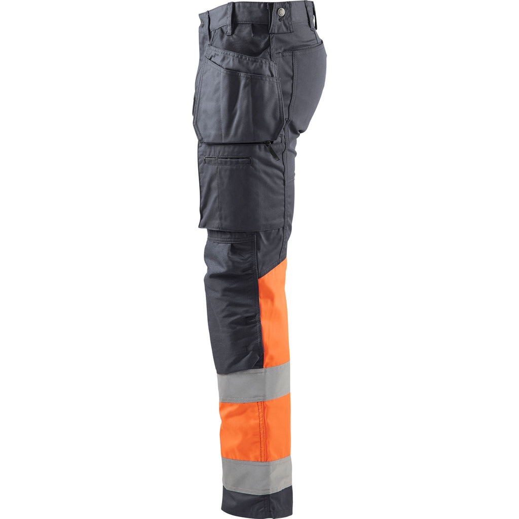 Blaklader 1558 Hi Vis Trousers With Stretch Grey Hi Vis Orange Left