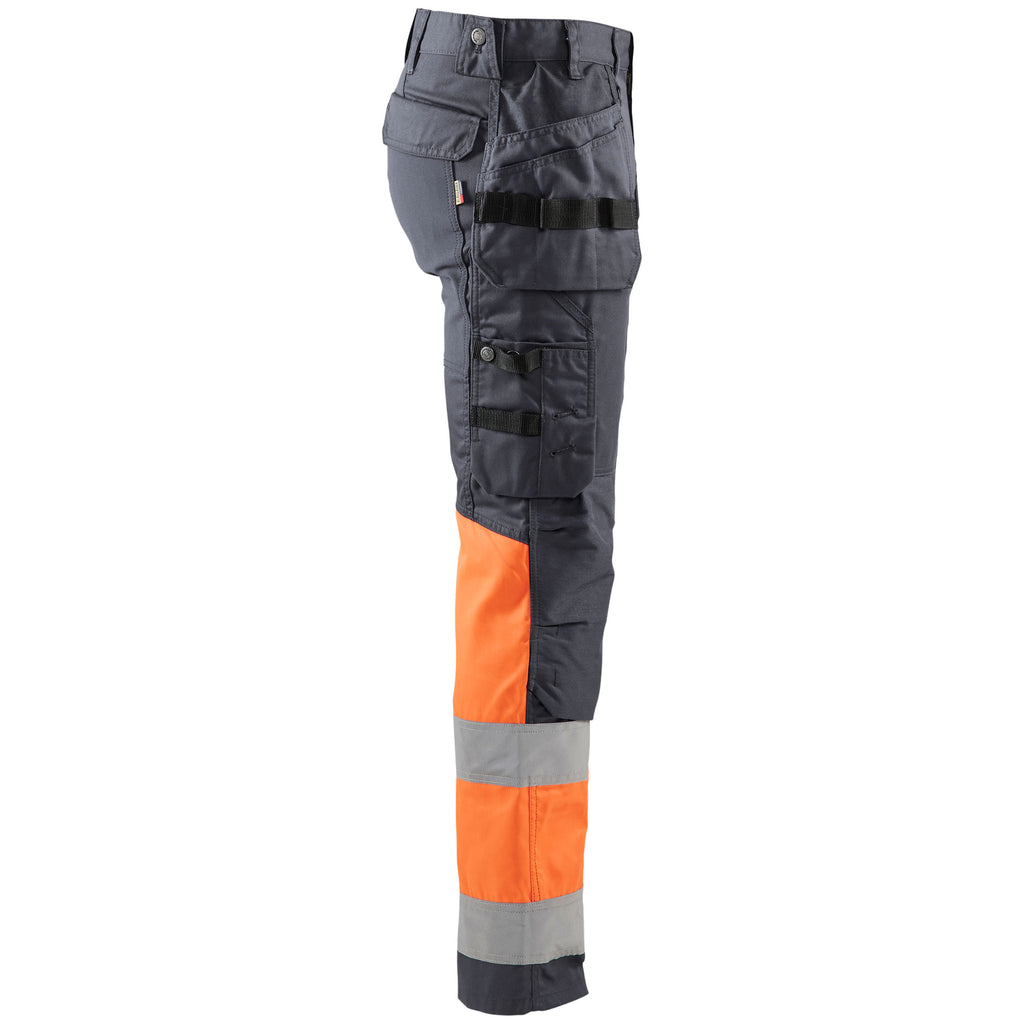 Blaklader 1558 Hi Vis Trousers With Stretch Grey Hi Vis Orange Right