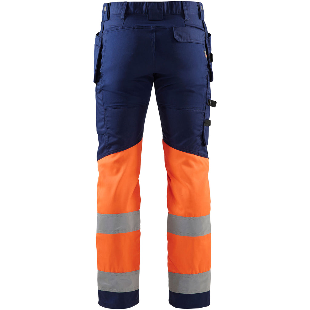 Blaklader 1558 Hi Vis Trousers With Stretch Navy Blue Hi Vis Orange Back