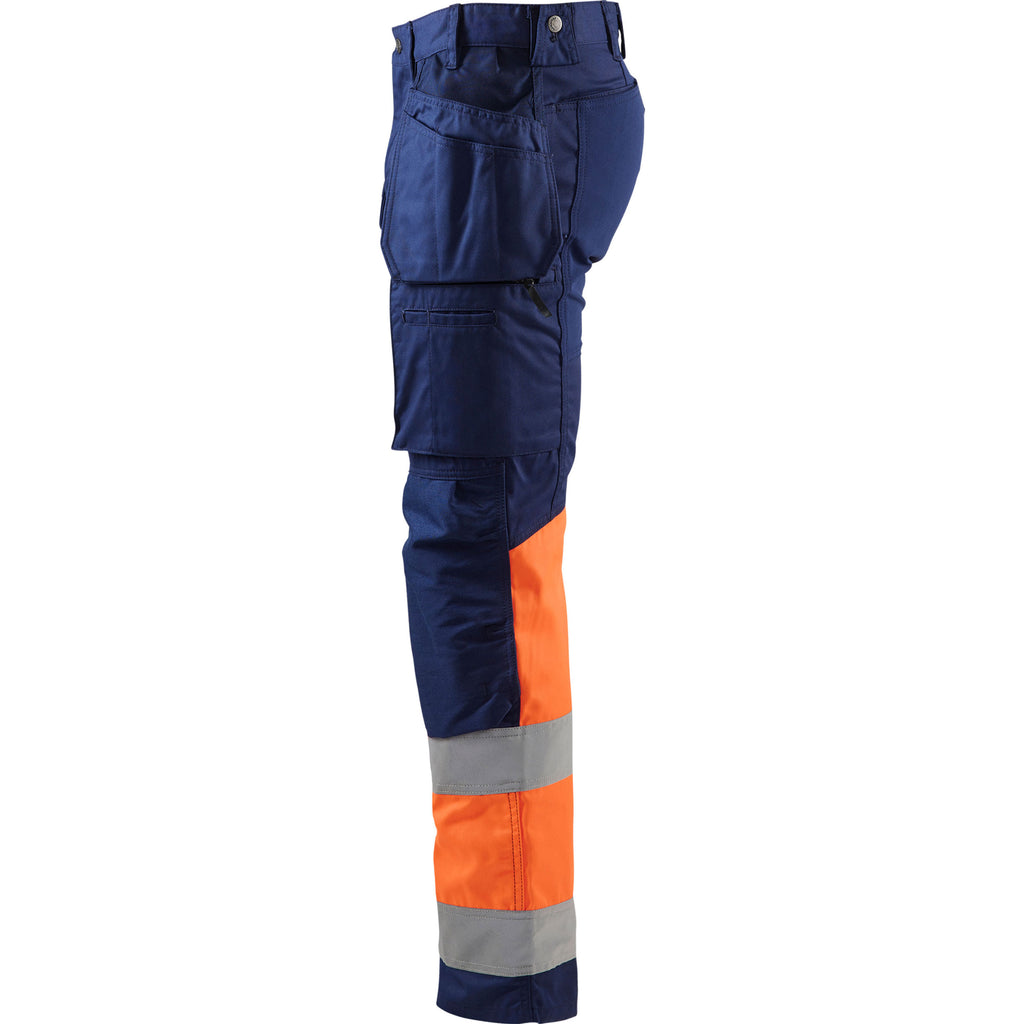 Blaklader 1558 Hi Vis Trousers With Stretch Navy Blue Hi Vis Orange Left