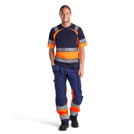 Blaklader 1558 Hi Vis Trousers With Stretch Navy Blue Hi Vis Orange Model