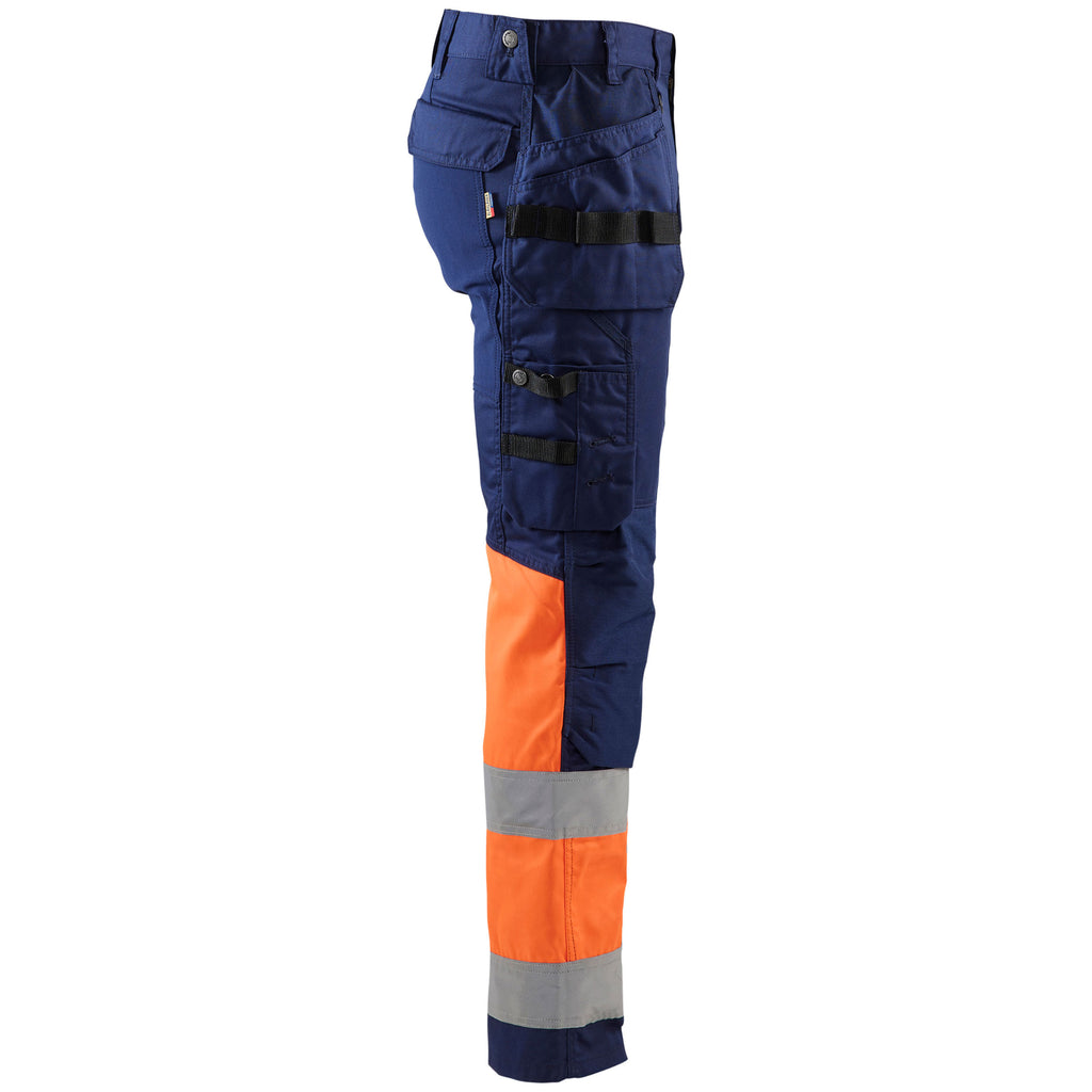 Blaklader 1558 Hi Vis Trousers With Stretch Navy Blue Hi Vis Orange Right