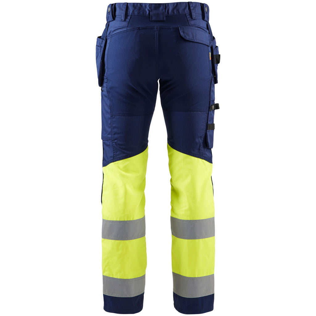 Blaklader 1558 Hi Vis Trousers With Stretch Navy Blue Hi Vis Yellow Back