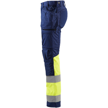 Blaklader 1558 Hi Vis Trousers With Stretch Navy Blue Hi Vis Yellow Left