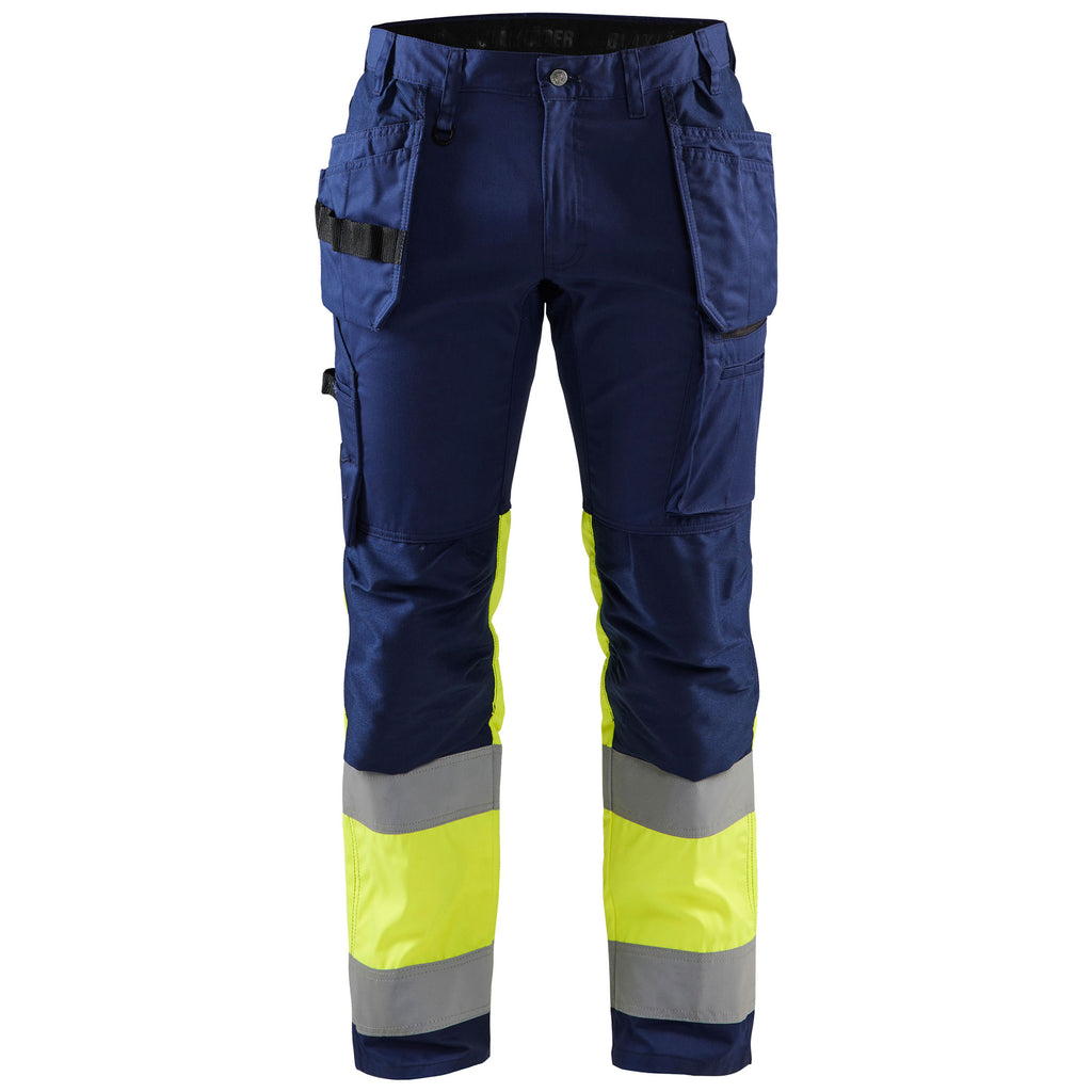 Blaklader 1558 Hi Vis Trousers With Stretch Navy Blue Hi Vis Yellow Main