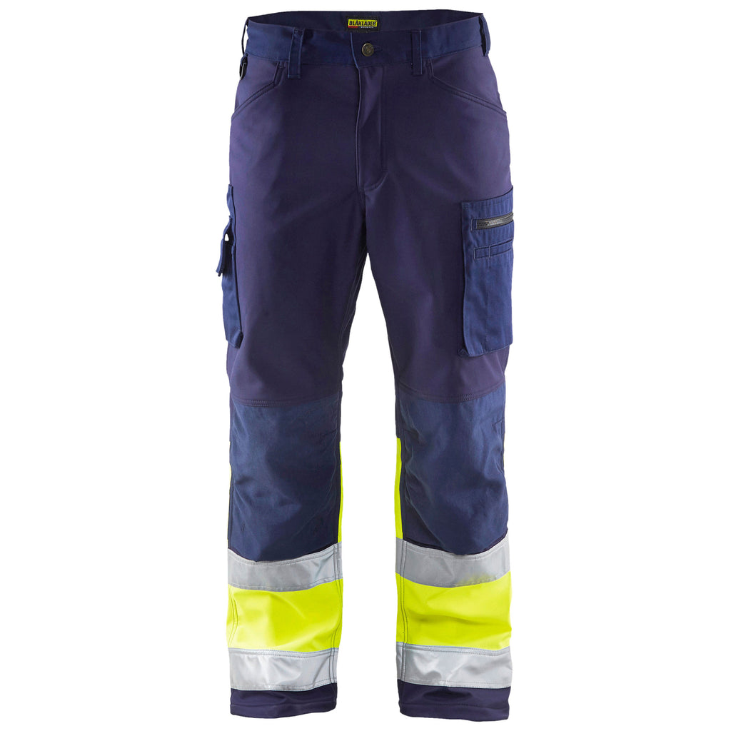 Blaklader 1562 Hi Vis Softshell Trousers Navy Blue Hi Vis Yellow Main