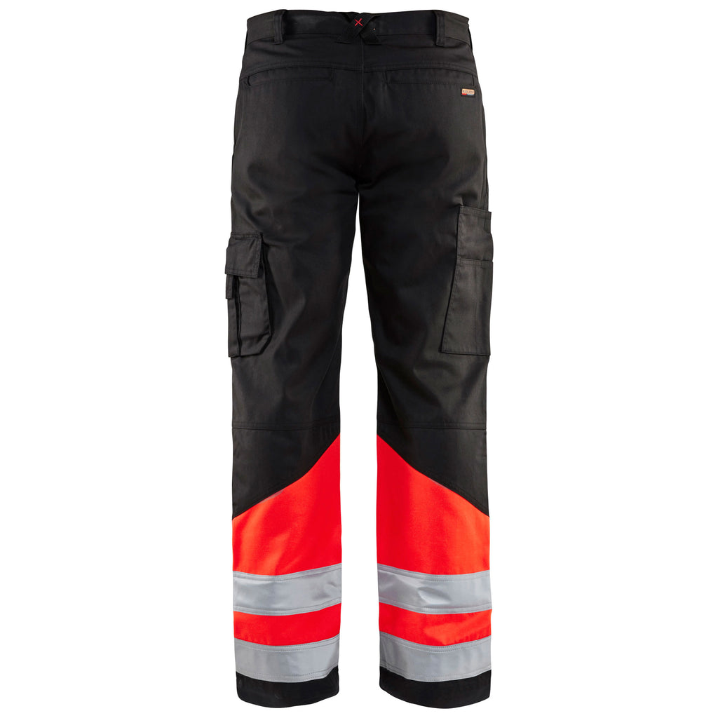 Blaklader 1564 Hi Vis Trousers Black Hi Vis Red Back