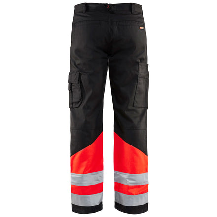 Blaklader 1564 Hi Vis Trousers Black Hi Vis Red Back