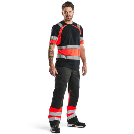 Blaklader 1564 Hi Vis Trousers Black Hi Vis Red Model