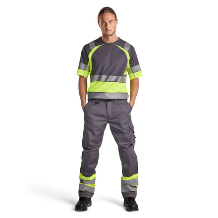 Blaklader 1564 Hi Vis Trousers Grey Hi Vis Yellow Model