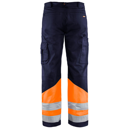 Blaklader 1564 Hi Vis Trousers Navy Blue Hi Vis Orange Back