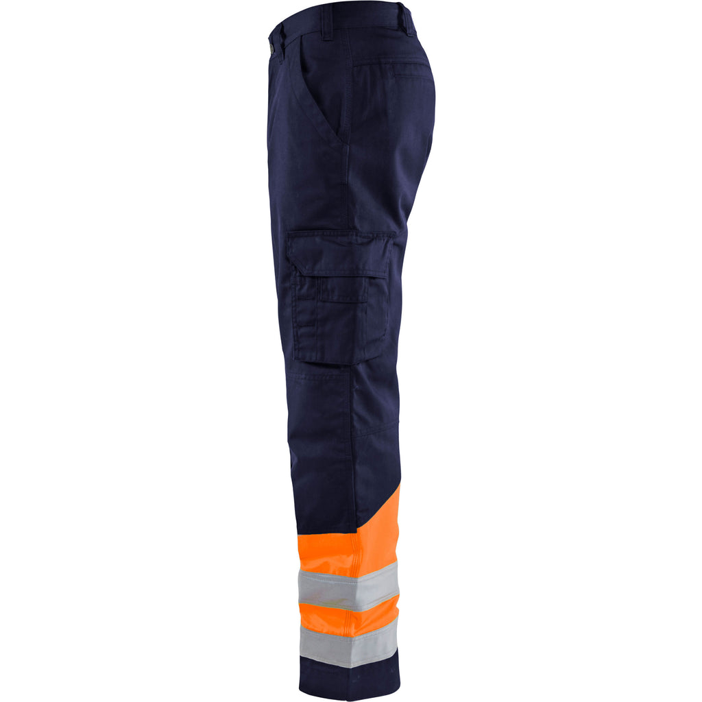 Blaklader 1564 Hi Vis Trousers Navy Blue Hi Vis Orange Left