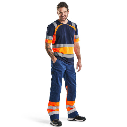 Blaklader 1564 Hi Vis Trousers Navy Blue Hi Vis Orange Model