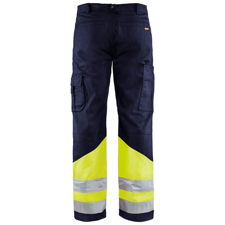 Blaklader 1564 Hi Vis Trousers Navy Blue Hi Vis Yellow Back