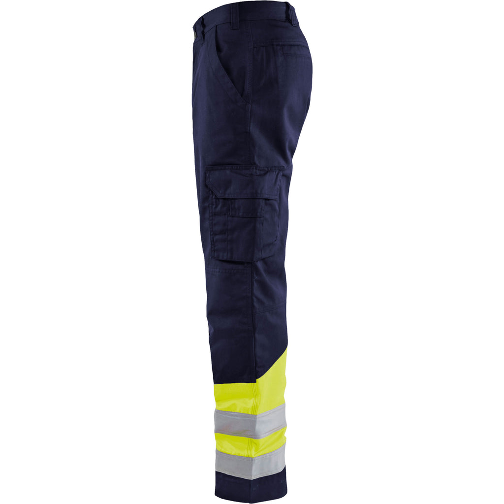 Blaklader 1564 Hi Vis Trousers Navy Blue Hi Vis Yellow Left