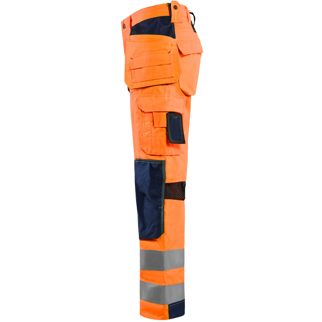 Blaklader 1565 Ventilated Hi Vis Trousers Hi Vis Orange Navy Blue Left