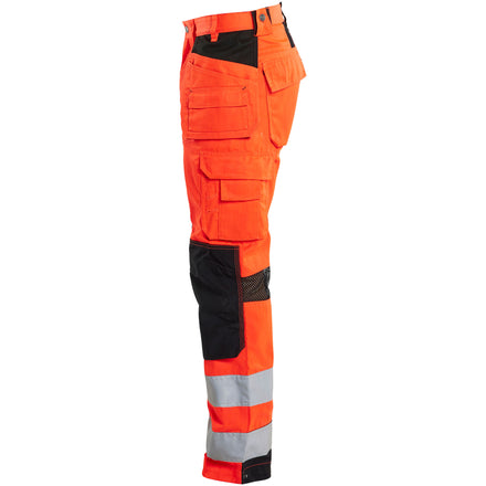 Blaklader 1565 Ventilated Hi Vis Trousers Hi Vis Red Black Left