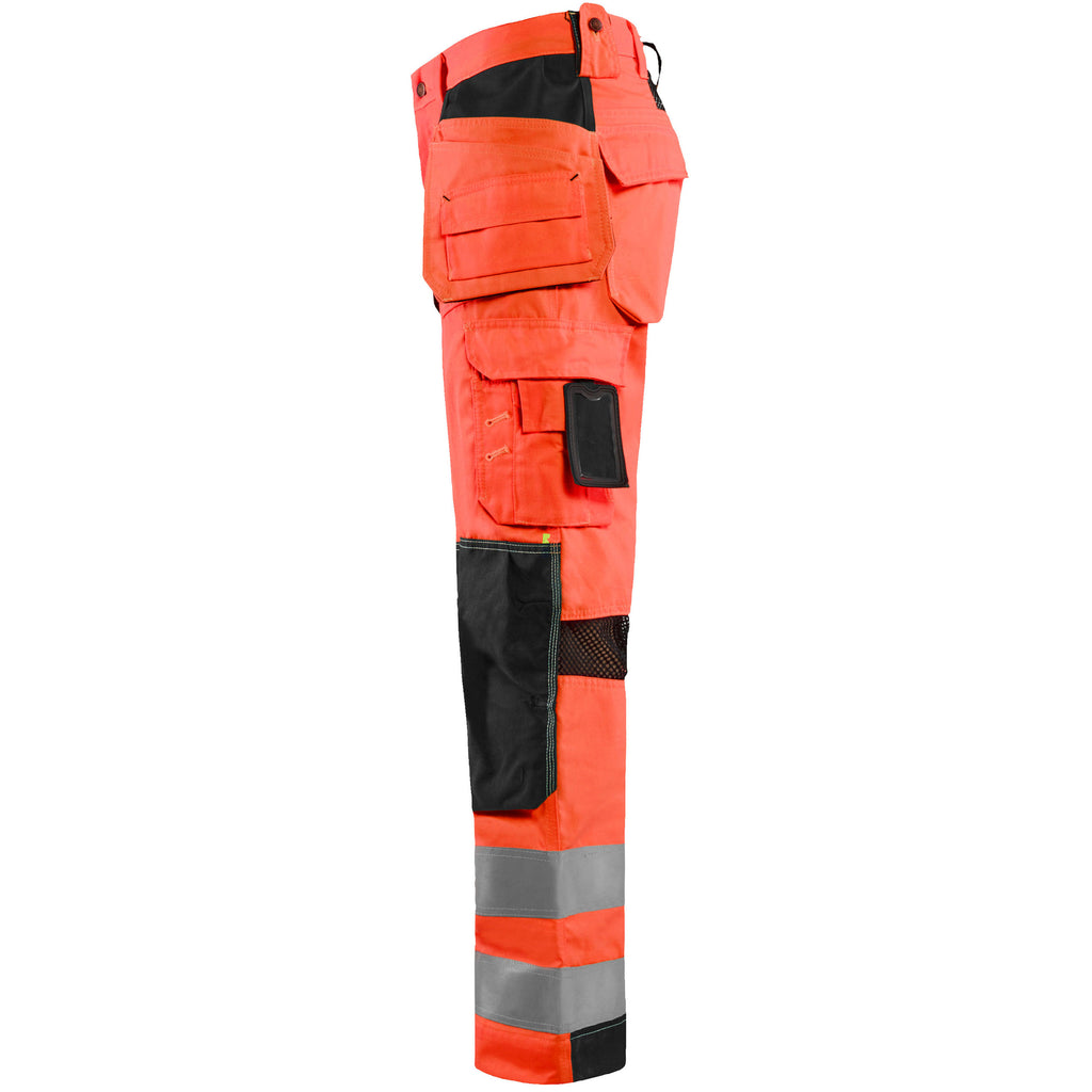 Blaklader 1565 Ventilated Hi Vis Trousers Hi Vis Red Black Left