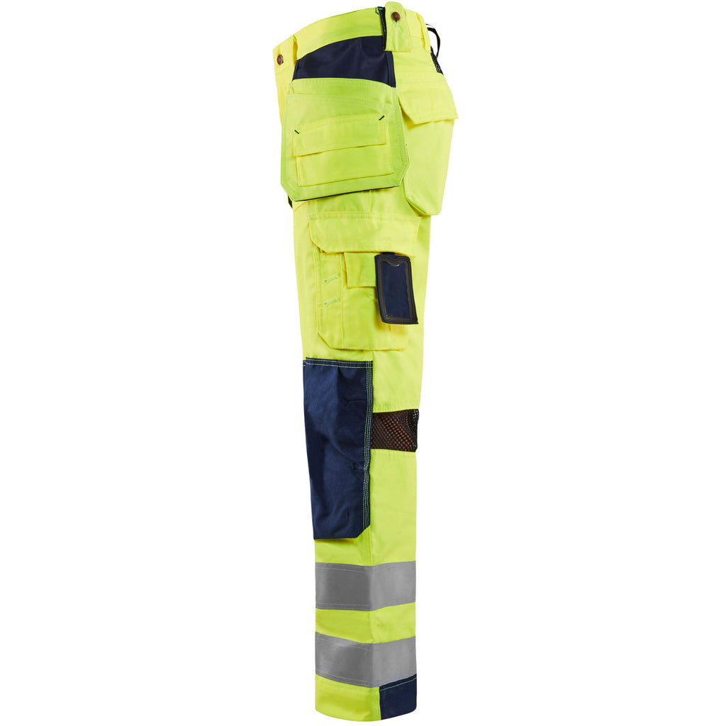 Blaklader 1565 Ventilated Hi Vis Trousers Hi Vis Yellow Navy Blue Left