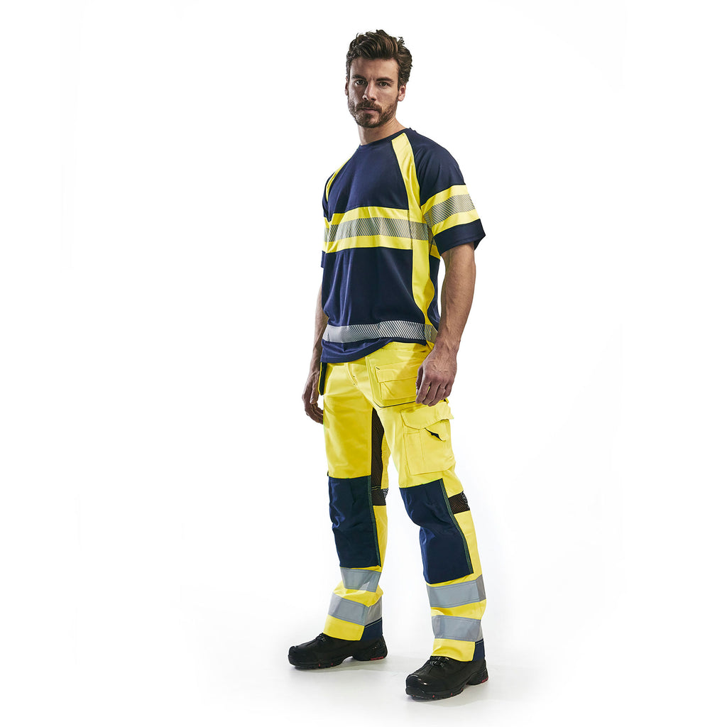 Blaklader 1565 Ventilated Hi Vis Trousers Hi Vis Yellow Navy Blue Model