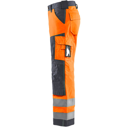 Blaklader 1566 Hi Vis Trousers Without Nail Pockets Hi Vis Orange Grey Left