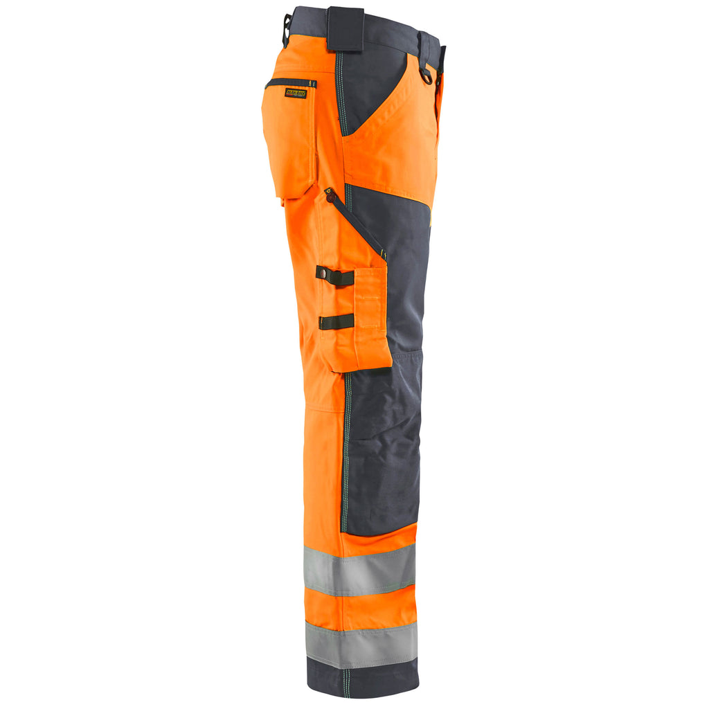 Blaklader 1566 Hi Vis Trousers Without Nail Pockets Hi Vis Orange Grey Right