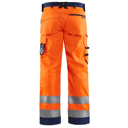 Blaklader 1566 Hi Vis Trousers Without Nail Pockets Hi Vis Orange Navy Blue Back