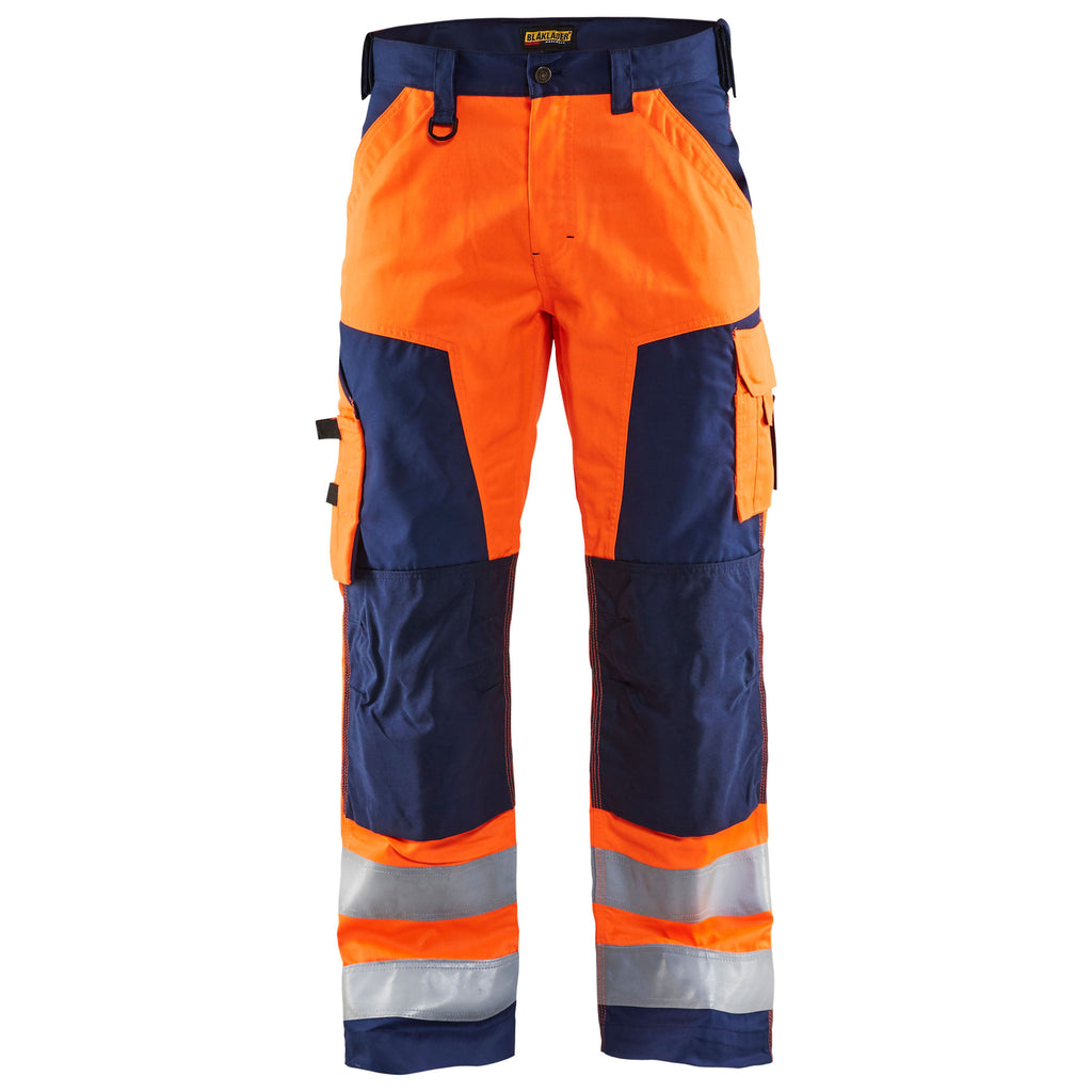 Blaklader 1566 Hi Vis Trousers Without Nail Pockets Hi Vis Orange Navy Blue Main