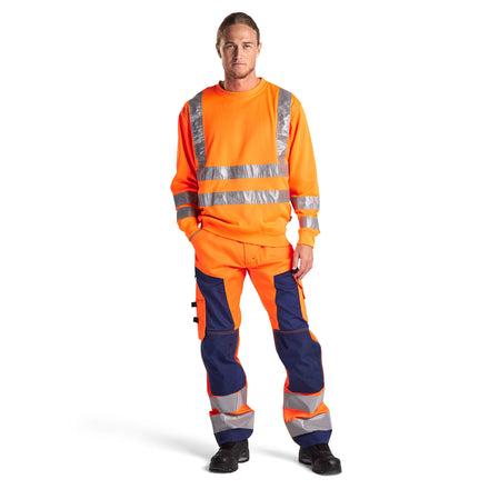 Blaklader 1566 Hi Vis Trousers Without Nail Pockets Hi Vis Orange Navy Blue Model