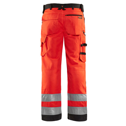 Blaklader 1566 Hi Vis Trousers Without Nail Pockets Hi Vis Red Black Back