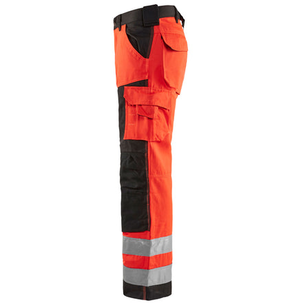 Blaklader 1566 Hi Vis Trousers Without Nail Pockets Hi Vis Red Black Left