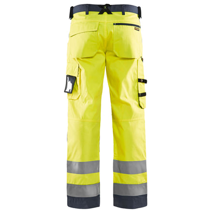 Blaklader 1566 Hi Vis Trousers Without Nail Pockets Hi Vis Yellow Grey Back