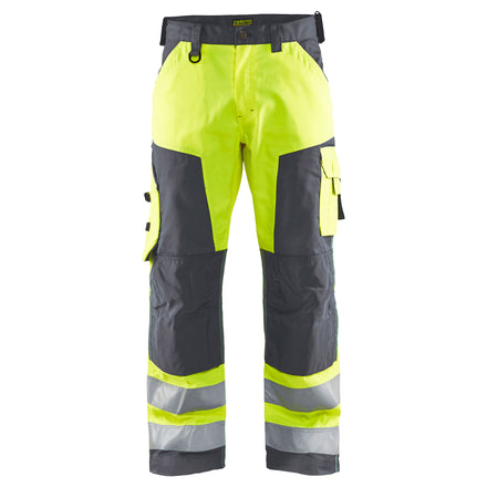 Blaklader 1566 Hi Vis Trousers Without Nail Pockets Hi Vis Yellow Grey Front