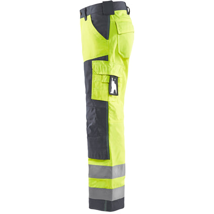 Blaklader 1566 Hi Vis Trousers Without Nail Pockets Hi Vis Yellow Grey Left