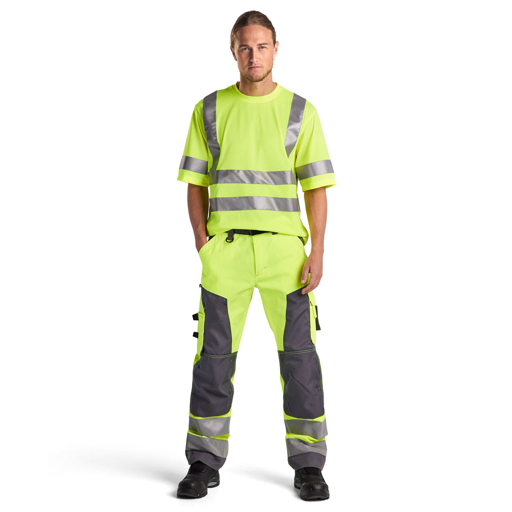 Blaklader 1566 Hi Vis Trousers Without Nail Pockets Hi Vis Yellow Grey Model