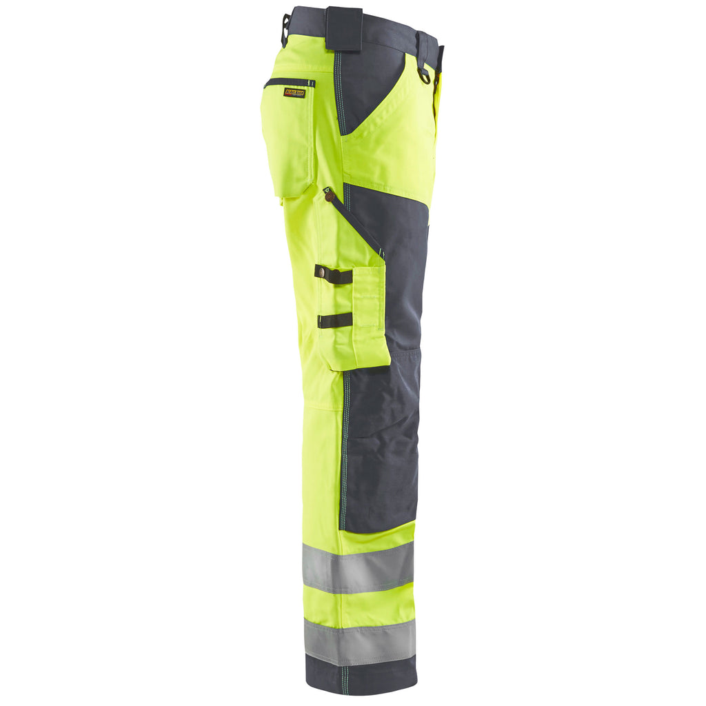 Blaklader 1566 Hi Vis Trousers Without Nail Pockets Hi Vis Yellow Grey Right