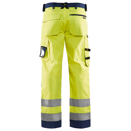 Blaklader 1566 Hi Vis Trousers Without Nail Pockets Hi Vis Yellow Navy Blue Back