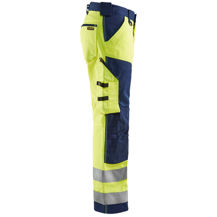 Blaklader 1566 Hi Vis Trousers Without Nail Pockets Hi Vis Yellow Navy Blue Right