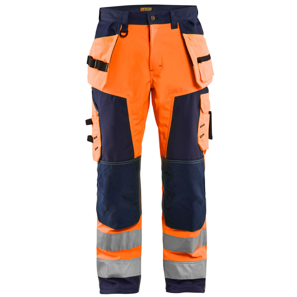 Blaklader 1567 Hi Vis Softshell Craftsman Trousers Hi Vis Orange Navy Blue Main