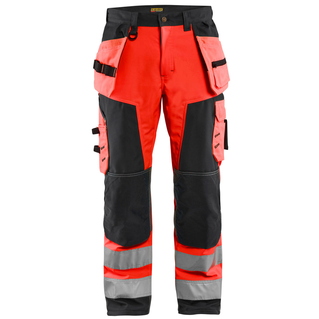 Blaklader 1567 Hi Vis Softshell Craftsman Trousers Hi Vis Red Black Main